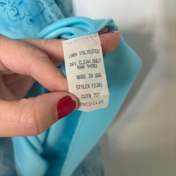 Forever 21 Vintage Blue Chiffon Slip Dress M Sheer Floral Y2K Tulip Hem USA - Picture 8 of 8